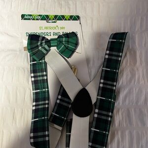 Green Plaid Suspenders and Bow Tie Set
